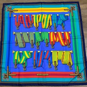 Hermès Les Sangles 90 Colorful Striped Silk Scarf